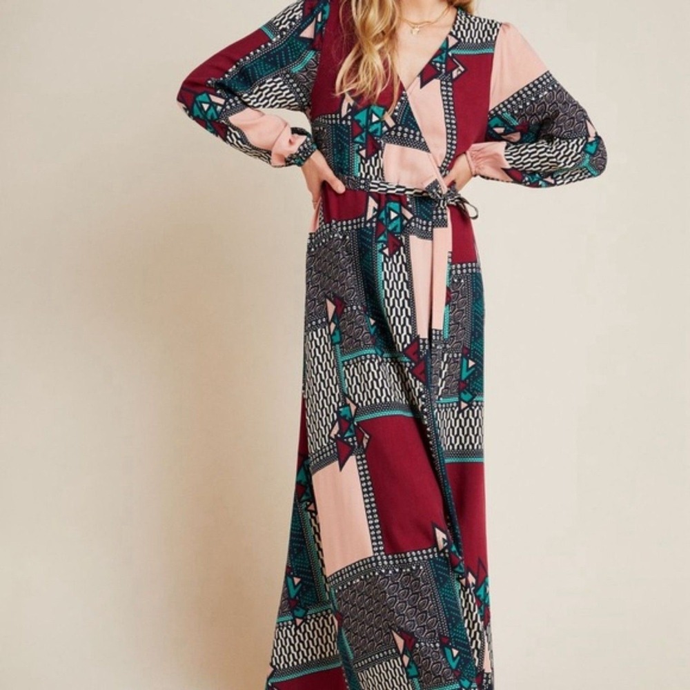 Anthropologie Small Porridge Virginia Patchwork Wrap Maxi Dress Hipster‎ Boho